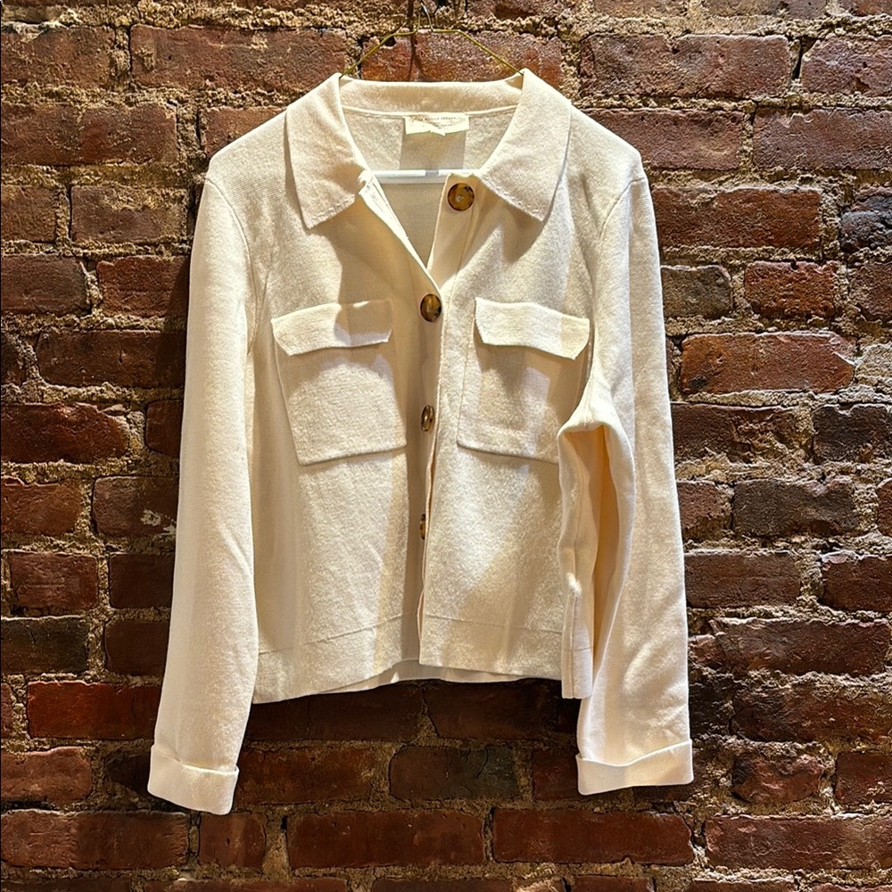 La Maille Sezane Cream Sweater Collared Cardigan Size L